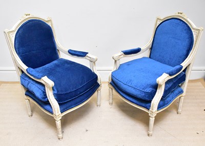 Lot 1144 - A pair modern blue uphosltered and white...