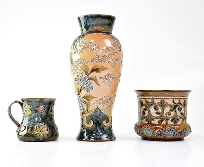 Lot 301 - DOULTON LAMBETH; a stoneware vase, height 28cm,...