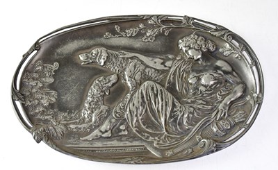 Lot 367 - An Art Nouveau pewter oval plaque in the style...