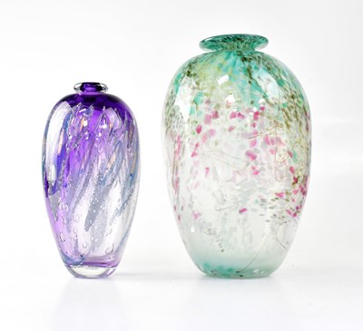 Lot 444 - Two modern studio art glass vases, the largest...