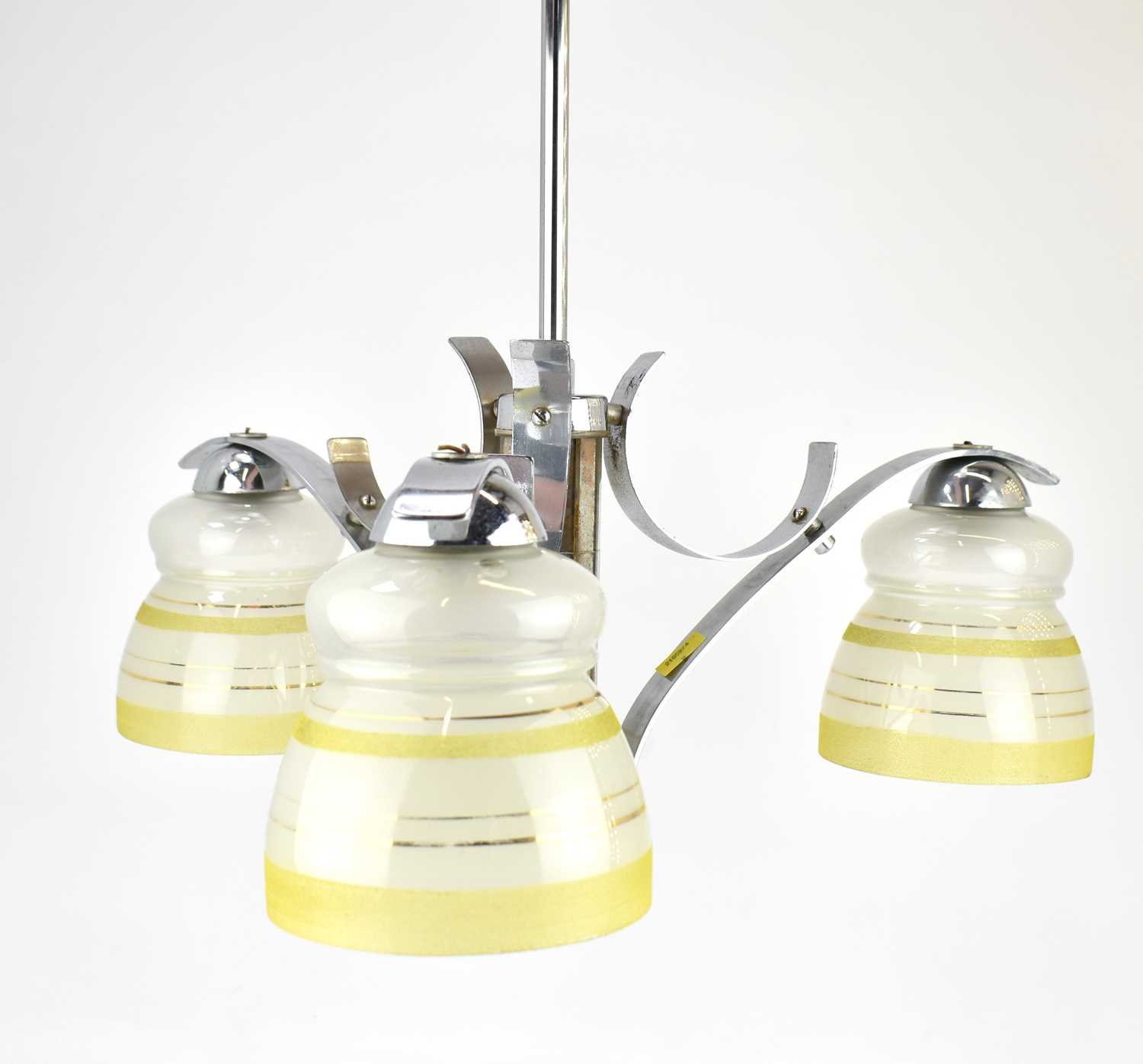 Lot 90 - An Art Deco three-branch chrome plated ceiling...