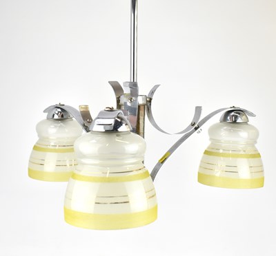 Lot 90 - An Art Deco three-branch chrome plated ceiling...