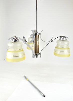 Lot 90 - An Art Deco three-branch chrome plated ceiling...