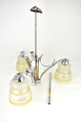 Lot 90 - An Art Deco three-branch chrome plated ceiling...