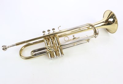 Lot 2641 - BESSON; a brass plated 600 trumpet, cased.