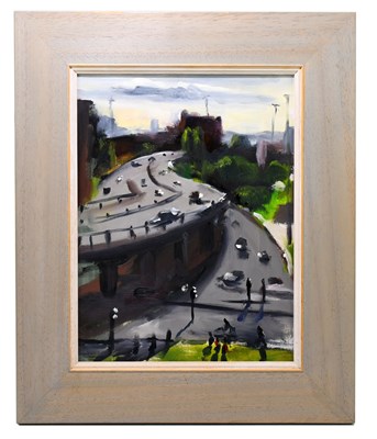 Lot 1351 - LIAM SPENCER; oil on board, ‘Mancunian Way’,...