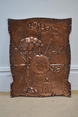 Lot 2101 - An Arts & Crafts copper plaque of shaped...