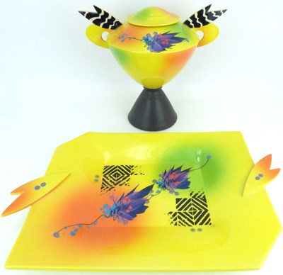 Lot 251 - Richard Godfrey (1949-2014); a modern studio art pottery combination of a trophy-shaped lidded vase