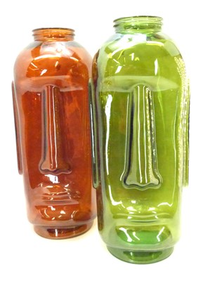 Lot 365 - A pair of large Moai Easter Island head coloured glass vases/jars