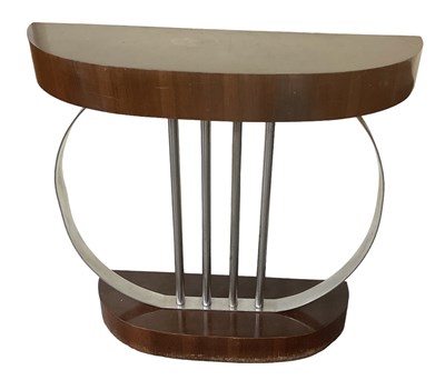 Lot 32 - An Art Deco walnut and chrome demi-lune hall...