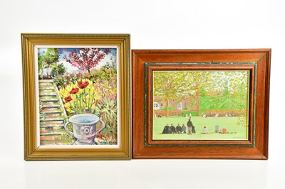 Lot 1849 - CLIFF HIGGINSON; oil on board, cricket match,...