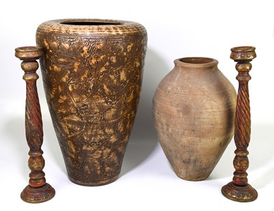 Lot 44 - A pair of Indian painted, turned and spiral...