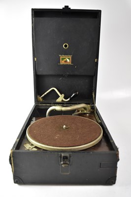 Lot 583 - HIS MASTER'S VOICE; a vintage portable wind-up...