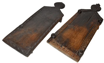 Lot 1513 - Two similar carved oak low tables, possibly...