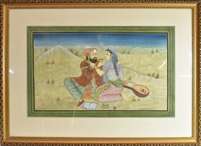Lot 291 - An Indian watercolour on silk, courting couple...