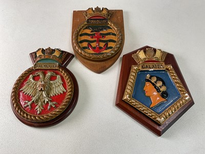 Lot 35 - Three naval plaques; HMS Torquay H; 21cm, HMS...