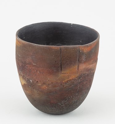 Lot 240 - JANE HOLLIDGE; a raku vessel, painted JH mark,...