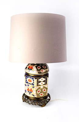 Lot 102 - A gilt-heightened Imari palette hexagonal table lamp