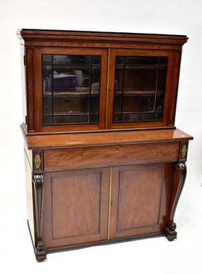 Lot 56 - An Edwardian mahogany bureau bookcase of small...