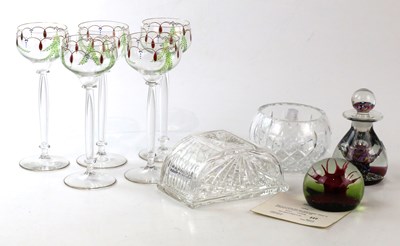 Lot 2573 - Five hock style glasses with hollow stems and...