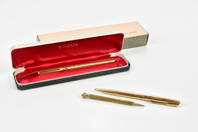 Lot 1643 - PARKER; a gold plated biro, a rolled gold...