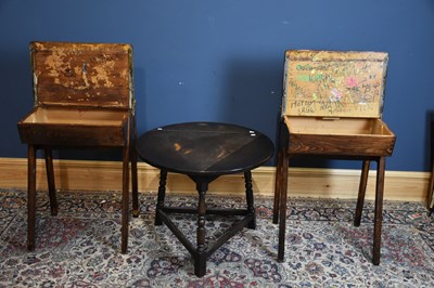 Lot 6677 - Two vintage school desks and a triangular drop...