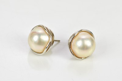 Lot 326 - A pair of 18ct white gold pearl earrings,...