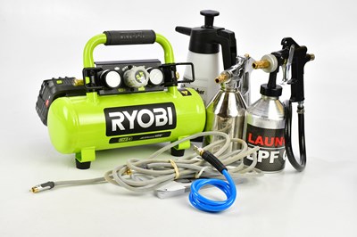 Lot 1500 - RYOBI; an 18 V air compressor, with associated...