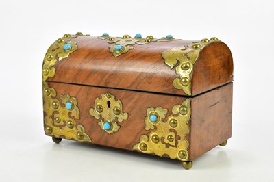 Lot 1605 - A Victorian walnut brass bound dome top tea...