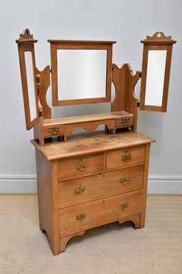 Lot 1391 - An old pine mirror back dressing table, with...