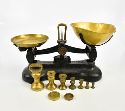 Lot 1747 - LIBRA; a set of cast metal scales and assorted...
