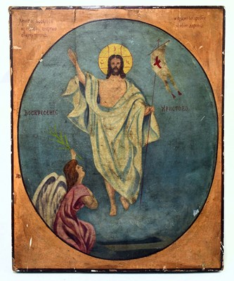 Lot 1105 - RUSSIAN SCHOOL; oil and gesso on panel, icon...