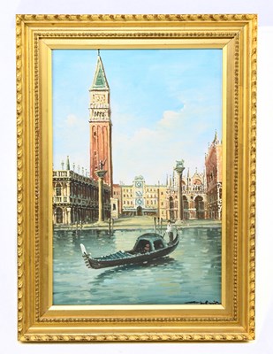 Lot 1084 - GIOVANNI RABASSO; oil on board, Venice, signed...