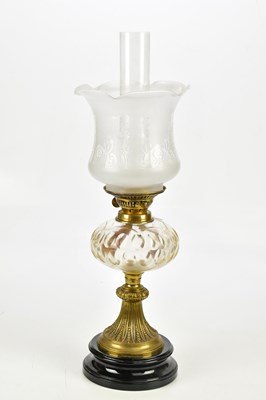 Lot 1810 - A late Victorian oil lamp with frosted glass...