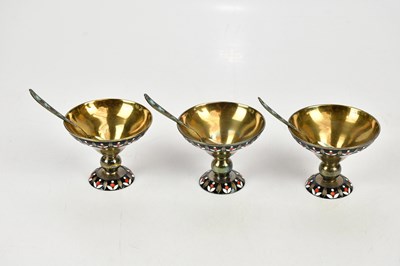 Lot 47 - Three Russian silver gilt and enamel sundae...