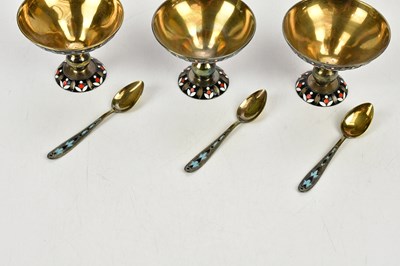 Lot 47 - Three Russian silver gilt and enamel sundae...