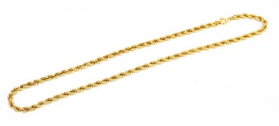 Lot 1376 - A yellow metal rope link necklace, stamped 375,...