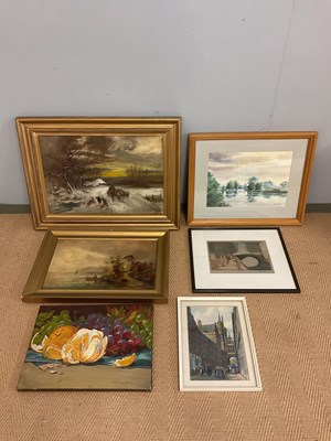 Lot 298 - Six framed watercolour and oil paintings of...