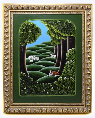 Lot 1284 - J MAREK (POLISH); oil on board, abstract sheep...