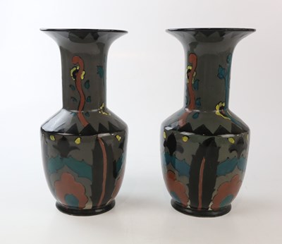Lot 2464 - ROYAL CAULDON; a pair of Cairo Ware vases...
