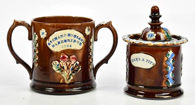 Lot 2473 - BARGE WARE; a loving cup, 'Drink Heartily,...