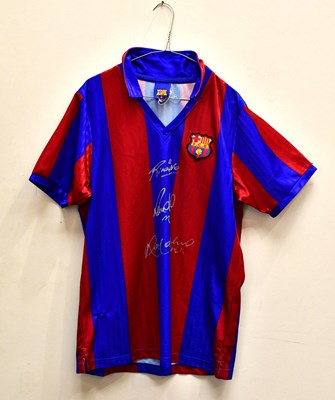 Lot 1825 - BARCELONA; a signed retro style football shirt,...