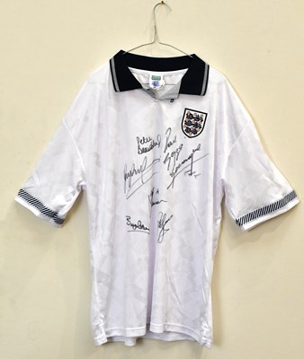 Lot 1828 - ENGLAND; a signed 1990 retro style football...
