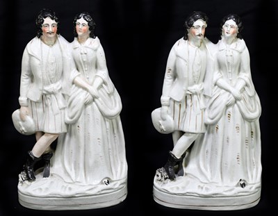 Lot 582 - STAFFORDSHIRE; an identical pair of flat back...