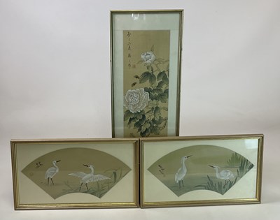 Lot 271 - A pair of Japanese watercolours, fan designs...