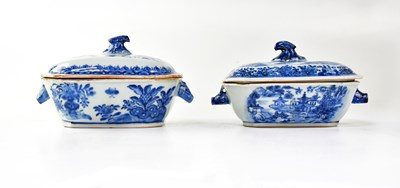 Lot 217 - Two blue and white lidded pots, each with...