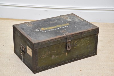 Lot 1325 - A metal bound military trunk, width 70cm.