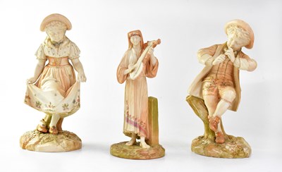 Lot 482 - ROYAL WORCESTER; a pair of blush ivory figures,...