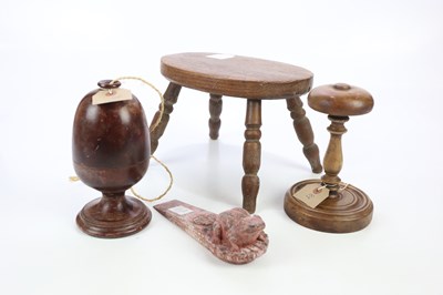 Lot 1556 - A four legged oak milking stool, together with...