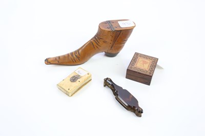 Lot 1633 - A 19th century treen boot snuff box, together...